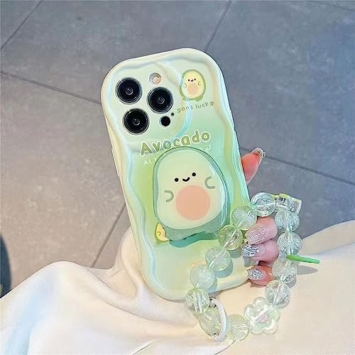 Emlivi iPhone 12 fodral med pärlarmband och blommor, mobiltelefonfodral, estetiskt, skyddsfodral, armband design, söt, avokado, stötfångare, skydd, mjukt silikon, TPU-flickfodral för iPhone 12, grön