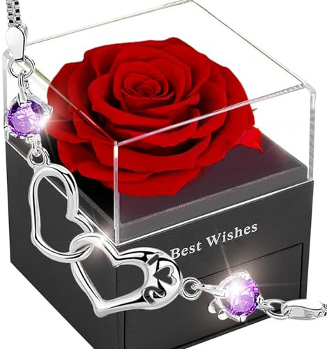 SWEETIME Ewige Echte Rose,Eternal Blumen,Infinity Rosen Geschenkbox，Romantisch Konservierte Flower Für Frauen Women Ehefrau Muttertag Valentinstag Birthday Verlobung Hochzeitstag Jubiläum