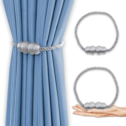 Zamety Magnetische Vorhang Raffhalter, 2 Stück Raffhalter für Vorhänge, Gardinen Raffhalter, Silber Grau Gardinenraffer, Raffhalter für Gardinen, Raffhalter Magnetisch für Haus Büro Dekoration