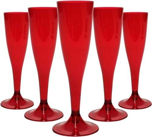 TEKHOME FLUTE BICCHIERE da Champagne Eleganti in Plastica, 120ml, Colore Rosso, Resistenti e Riutilizzabili, Bicchieri da Brindisi per Feste, Compleanni, Matrimoni, Natale, Capodanno (36PZ)