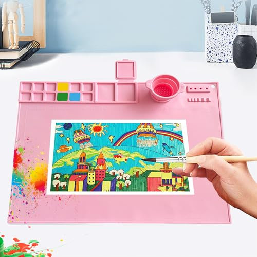 ADERTOS Silikonmatte Malen 40x50cm Silikon Malmatte Bastelunterlage für Malen Rutschfeste Silikonmatte Wassermalmatten Rosa Malunterlage Silikon Unterlage Malen für Basteln, Resin Handwerk Malen