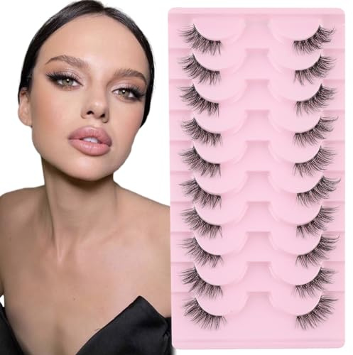 Sixstarhair Ciglia Finte Naturali 10 Paia Mezze Ciglia Finte con Fascia Trasparente 3D Half Lashes Cat Eye Riutilizzabili 3/4 Corner Lashes