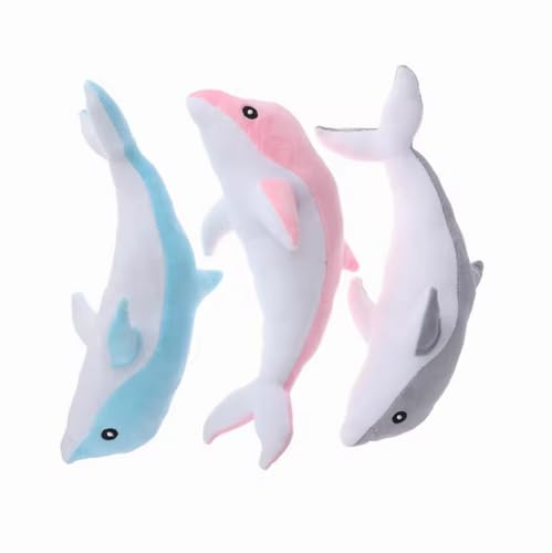 Tikwisdom 3 peluches de delfín – Cojín de peluche con delfín, muñeco supersuave, animales marinos, regalo (azul, rosa, gris) 30 cm