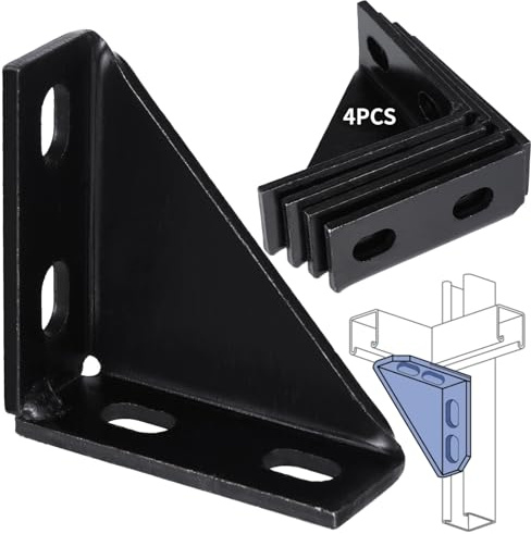 yeesport 4 Packs 90 Degree Gusseted Fittings, Carbon Steel Q235 4 Hole Right Angle Connector Brackets for 1-5/8 Channel, 4 x 4 x 1.5 Gusset Corner Brace Fasteners for Unistrut Channel