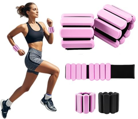 Wrist and Ankle Weights for Women & Men 2 Pack (1lb Each), Adjustable Silicone Wearable Arm & Leg Weights for Pilates, Gym, Yoga, Cardio, Strength Training (Pink)