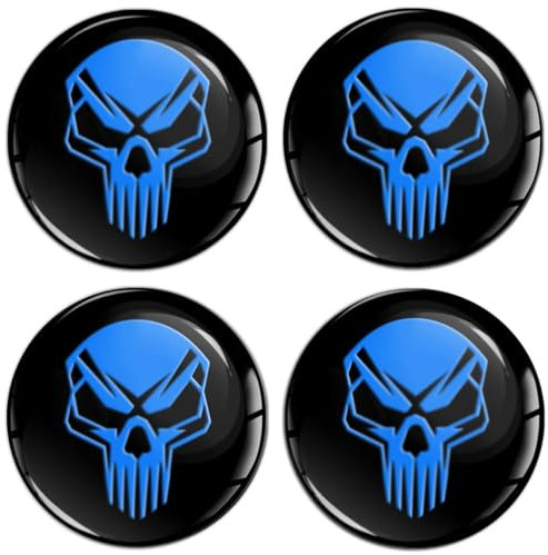 SkinoEu 4 pegatinas de 50 mm para tapacubos, tapas de buje, tapas de rueda, pegatinas para tapacubos, color negro y azul A 350