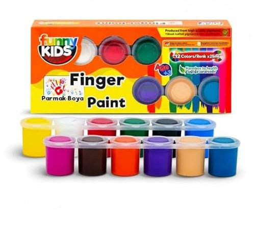 Rich Funny Kids Fingerfarben Set 12 Farben x 25 ml - Sichere & Ungiftig Farben für Kinder-Kunstprojekte, Fingermalerei, Kinder Ungiftig Waschbares, Kleinkinder Kindergarten Schule Frühes Lernen