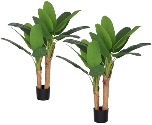 HOMCOM Platanero artificial set de 2 plantas artificiales grandes 120 cm, plantas artificiales platanero como real con maceta, musgo artificial, césped artificial para salón dormitorio