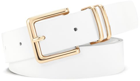 VONMELLI Cintura Donna in Pelle PU Moda Cintura in Vita Con Fibbia Quadrata Oro Classica Cinture Da Donna per Jeans Pantaloni Abiti Bianco M