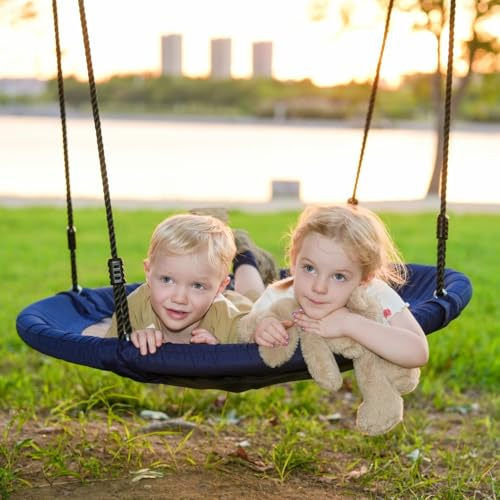 JUNGLE WELL RPET Saucer Swing - 40 Inches Tree Swing for Kids & Adults, Heavy-Duty 700lbs Capacity, Eco-Friendly Hanging Bird Nest Seat for Indoor/Outdoor Play (Royal Blue)