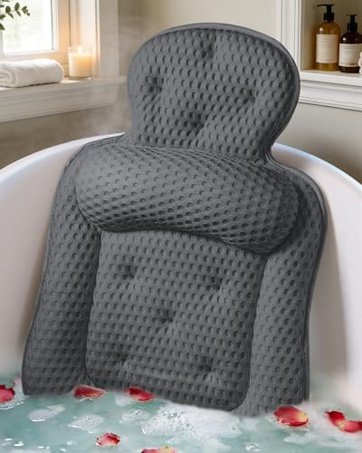 Almohadas de baño para bañera, cojín de bañera agradable a la piel para cabeza y cuello con tela de malla 5D suave y 54 ventosas antideslizantes, accesorios relajantes para bañera y ducha, regalo de