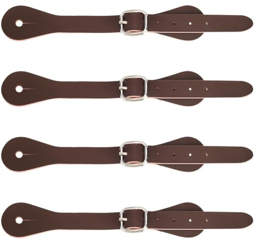 GORGECRAFT 4pz Cinturini Speroni in Vera Pelle Cocco Marrone con Lacci Scarpe con Tacco Alto Cinturini Scarpe alla Caviglia con Fibbia Staccabile Cintura Regolabile Stivali da Cowboy Western A Strato