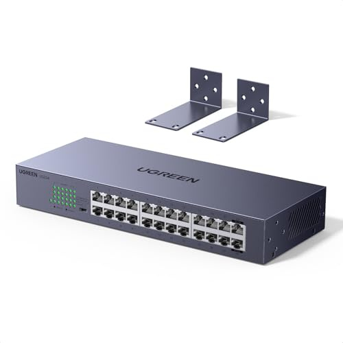 UGREEN Switch Ethernet Gigabit 24 Porte Montaggio Desktop o a Parete Ethernet 1000Mbps Hub Rete Splitter per Ufficio e Casa Plug Play Multiporta RJ45 Compatibile con PC TV Stampante Telecamera Router