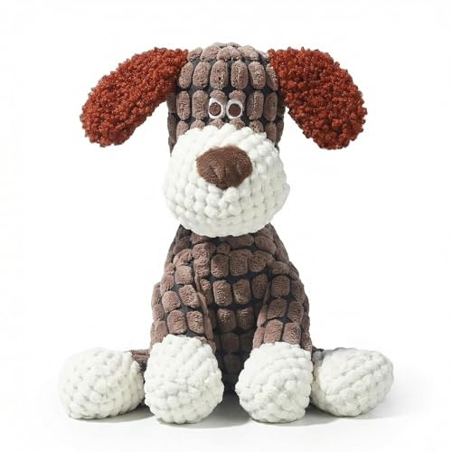 Speedy Panther Plush Poodle Dog Squeaky Toy, Interactive Soft Chew Toy for Small Medium Dogs, Brown and White, Training Play Pet Toy