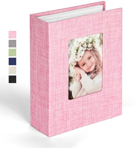 Ainiv Fotoalbum klein Einsteckalbum, 10x15 cm Fotoalben Klein für 100 Fotos, Leinenbindung, Mini Fotoalbum mit Fenster für Familie, Baby, Hochzeiten, Reisen (Rosa)