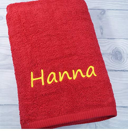 ★ Duschtuch mit Namen Bestickt ★ Handtuch ★ Geschenk ★ Badetuch ★ 500 g/m2 ★ (70 x 140 cm, Rot) (140232)