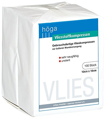 Höga Pharm - Compresse in tessuto non tessuto, molto assorbenti, non sterili, pronte all'uso, per la spedizione esterna delle ferite, 10 x 10 cm, 1 pezzo