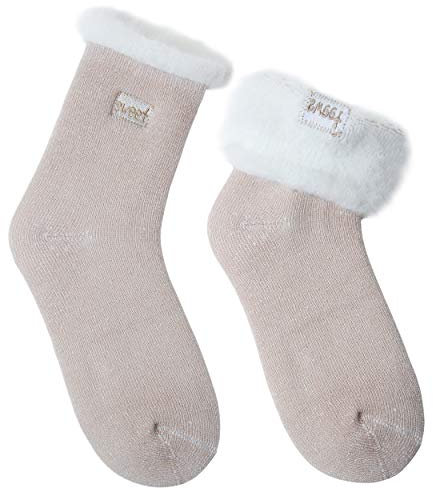JARSEEN 2 Paar Damen Thermosocken Kuschelsocken Winter Warme Dicke Süß Haussocken Mit Vollplüsch und Wolle (2 Khaki, EU 36-42)