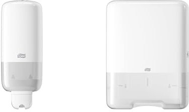Tork Spender für Flüssig- und Sprayseife S1/S11 / Weißer Seifenspender in modernem Elevation Design + Spender für Zickzack- und Lagenfalz Papierhandtücher