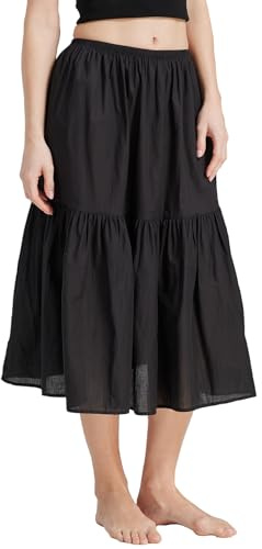 BEAUTELICATE Women's Underskirt 100% Cotton Skirt Extender Half Slip Long Skirt 2 Different Length White Black Ivory (Black - 30'', 20-22)