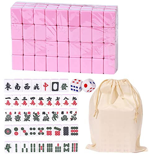 Yajimsa Chinesisches Mahjong-Set - 144 Nummerierte Karten, Antikes Spiel Mit 2 Würfeln und Aufbewahrungstasche - Tragbares Set