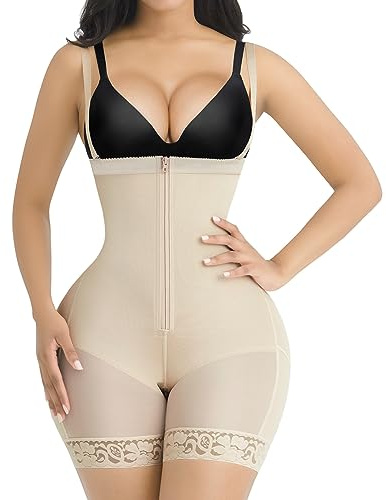 SHAPELLX Tummy Control Shapewear for Women Fajas Bodysuit Underbust Full Body Shaper Shorts Plus Size Butt Lifter M