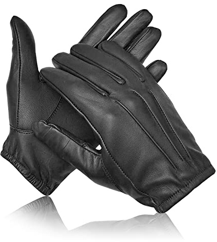 Kevlar fodrade skärbeständiga läderhandskar anti-snedstreck värme eld polis säkerhet arbetskläder uniform klänning SIA sökning säkerhetsskyddshandskar (svart, XL)