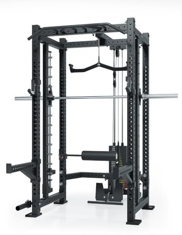 Atletica R8 Commander | Power Rack | Inklusive Smith-maskin och latsdragskoppling med 125 kg viktblock | Vikt Stack | Ergo Latdraghandtag | Benblockerare | J-krokar och säkerhetsspotter