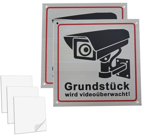 yongyongbuy Achten Sie auf Videoüberwachungsschilder, 2x15x15cm Reflektierende Aluminium Warnschilder mit UV-Bedruckung für Wohngebiete, Gewerbeimmobilien, öffentliche Räume, Schulen und Baustellen