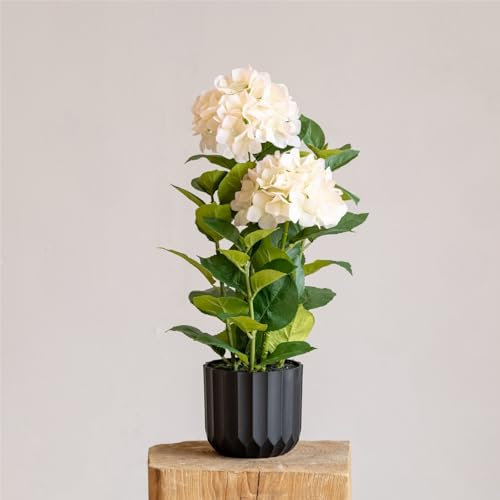 Avoeco Árbol de hortensia artificial grande en maceta, planta de hortensia artificial realista al tacto para decoración de interiores y exteriores, perfecta para entradas y centros de mesa (blanco, 23