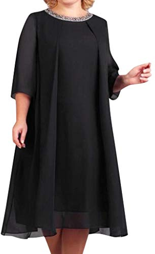 OBiQuzz Vestido de cóctel para mujer, talla grande, túnica, de gasa, vestido de noche, elegante, manga 3/4, vestido de encaje, vestido midi de boda, vestido de fiesta, vestido festivo, vestido de