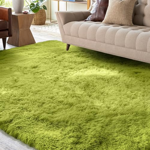 XSIVOD Fluffig matta med hög lugg grön, tvättbar matta 80 x 160 vardagsrum, halkfri extra stora mattor, sovrum, mjuka moderna mattor, mattor, mattor, för barnrum