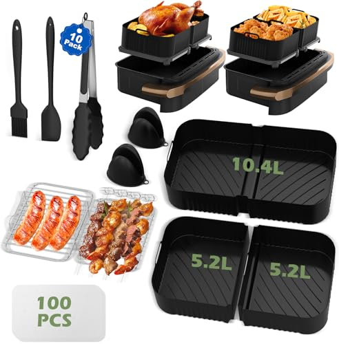 Emooncn 11pcs Ninja Air Fryer Accessories Air Fryer Liners,Ninja Flexi Drawer 10.4l Air Fryer AF500UK, Ninja Foodi Flexdrawer Dual Air Fryer 10.4l af500uk, Silicone Air Fryer Liner for Ninja