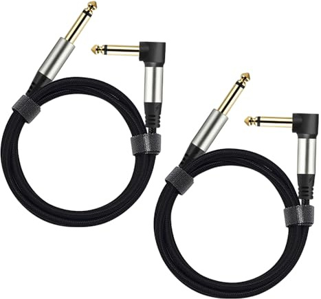 Adoerpai 2-Pack Guitar Cables 1/4 Inch 6.35mm Male to Male Jack Right Angle to Straight Nylon Braided TS Mono Instrument Cable (1m-2 pack)
