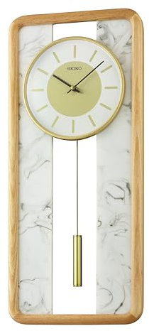 Seiko QXC246BLH Wood and Faux Marble Non Ticking Pendulum Wall Clock, 24 x 11 Inches