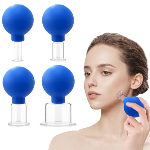 JurciCat 4 piezas de ventosas fisioterapia Con ventosa celulitis de silicona Set de ventosas faciales Contra las arrugas tensiones y alivio del dolor(Azul)