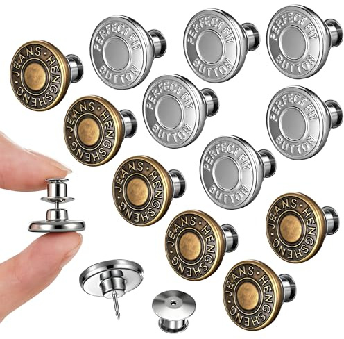 DESIOLE Lot de 14 boutons pour jeans amples - Pas de couture, pas d'outils nécessaires ! Collant de boutons de pantalon pour la taille, réutilisable et réglable en métal