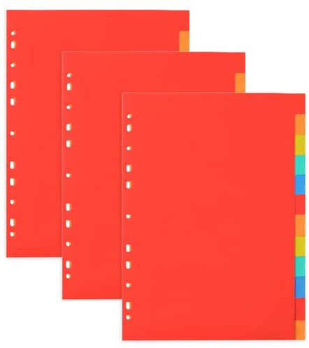 3 stycken register för mappar A4 12 delar, plastskiljeblad A4, mappregister med 11 hål, färgglatt mappregister för att organisera skoldokument, arkivering av kontorsdokument, etc