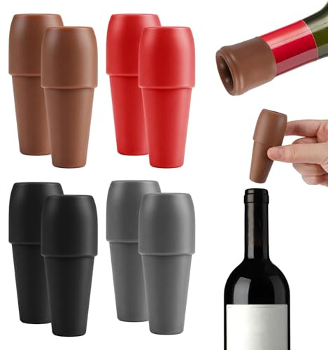 8 Pezzi Tappi per Bottiglie di Vino in Silicone, Tappo Riutilizzabile per Bottiglie di Vino Spumante, Tappi per Bottiglia in Silicone Riutilizzabile per Conservare la Birra Champagne (Multicolore)