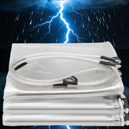 Telone Impermeabile per Esterno 4x7m Telo Occhiellato Rinforzato in pvc Copertura per Piscina Auto, Mobili da Giardino, Antipioggia e Antivento Trasparente