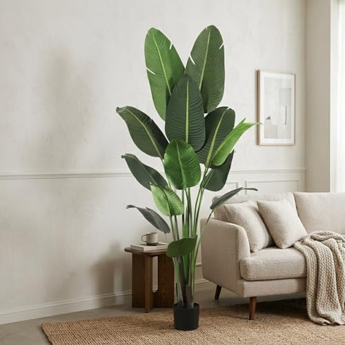 Well Home Planta Artificial Decorativa Grande Realista para Interiores: Palmera Platanera Artificial de 210cm