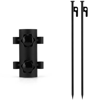JISADER Piquetas Camping Metal, Anclajes Estacas para Tiendas Campaña, Kit Fijación con Martillo y Cuerdas, Accesorios Campismo Exterior, 1 fijador de Poste de toldo + 2 estacas de Suelo de 40cm