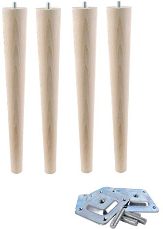 Unbekannt 4X Sofafüße Buche Holzfüße Möbelfüße mit Zubehör L. 8-45 cm Gerade (Gerade Länge 35cm)