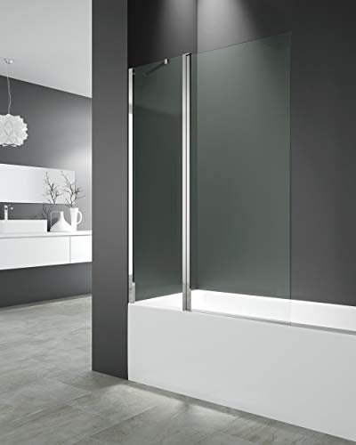 Mampara de bañera - Fijo más Hoja abatible 6 mm con tratamiento anti cal - Medida 150x122 cm - Perfiles aluminio y elevación al girar (TRANSPARENTE)