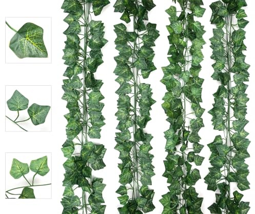 AIOR 24 Pezzi Edera Artificiale Edera Finta Decorazioni per Balconi, Pianta Edera Rampicante Ghirlanda Fiori Esterne per Festa di Matrimonio e la Decorazione della Parete di Giardino