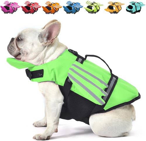 Giubbotto salvagente per cani Bulldog francese, motivo ali per animali domestici, salvagente con manico per nuoto, piscina, spiaggia, canottaggio, per cuccioli di taglia piccola, media, grande