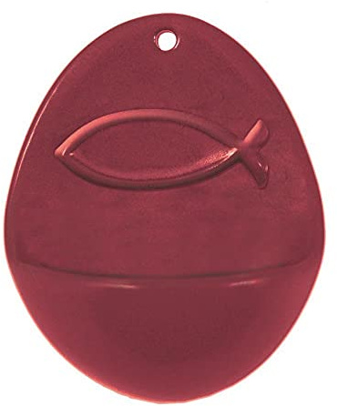 FRITZ COX Weihkessel aus Keramik | mit Fisch-Symbol | Becken für geweihtes Wasser | rot | 10cm