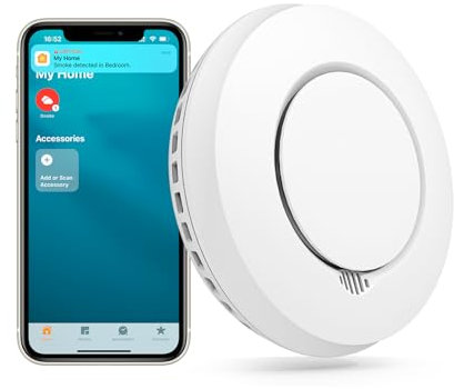 Meross Détecteur de fumée intelligent, détecteurs de fumée pour la maison, compatible avec Apple HomeKit, Alexa et SmartThings, avec silence et autotest, testé selon la norme EN 14604 (hub requis)
