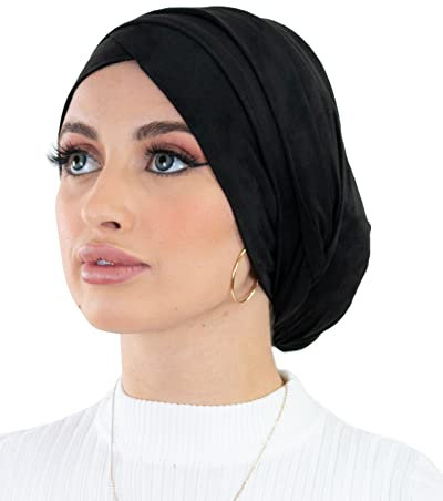 Lamis Hijab Turban zum Anziehen aus Wildleder für muslimische Frauen, TU-5, Schwarz , One size