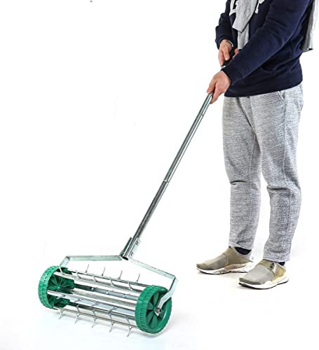 FEFE® Manual Rotary Roller Garden Lawn Spike Aerator Telescope Handle Gardening Dethatching and Soil Aerating tilling Tools